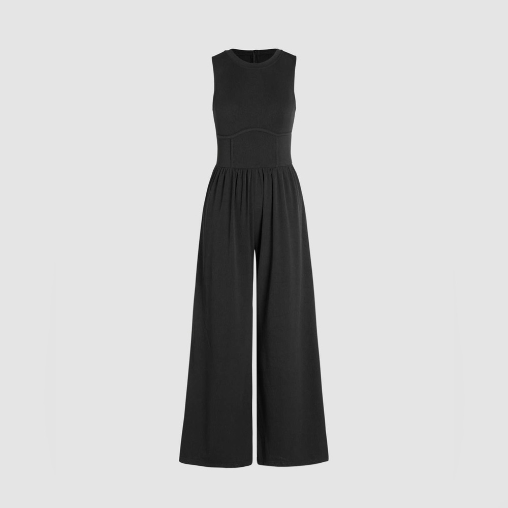 Ribbed SOLID SLEEVELESS WIDE LEG JUMPSUIT // NWT